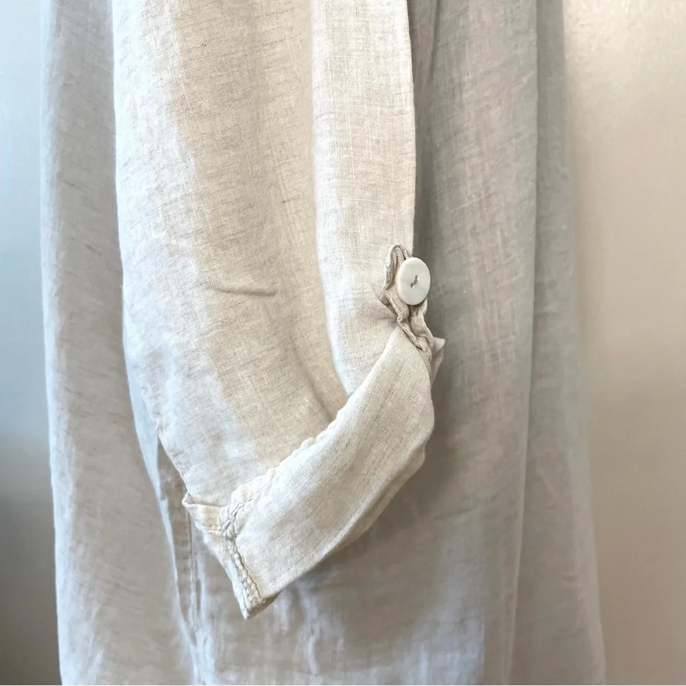 Flax Dress Linen Shirt Long Tunic Lagenlook Minimalist Beige Size Small - Picture 5 of 9